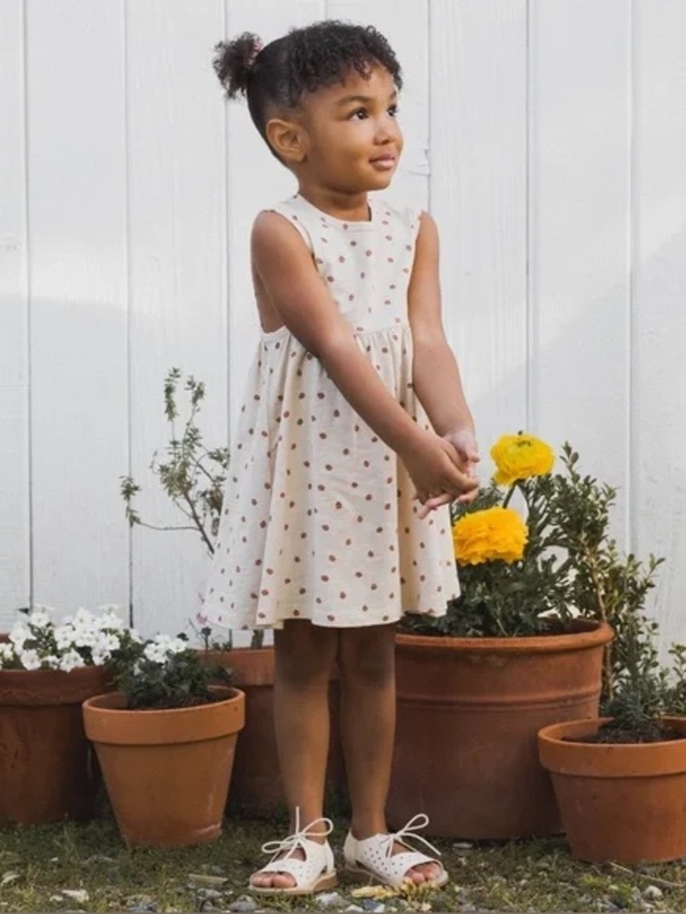 Rylee & Cru Girls Cream Polka Dot Sleeveless Cotton Dress